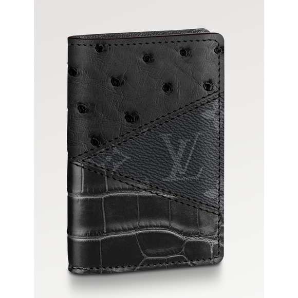 Louis Vuitton Black Crocodile Ostrich Monogram Eclipse Pocket Organizer Wallet - Picture 1 of 9